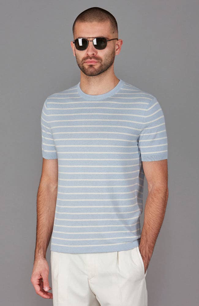 Mens 100% Ultra-Fine Cotton Knitted Pin Stripe T-Shirt