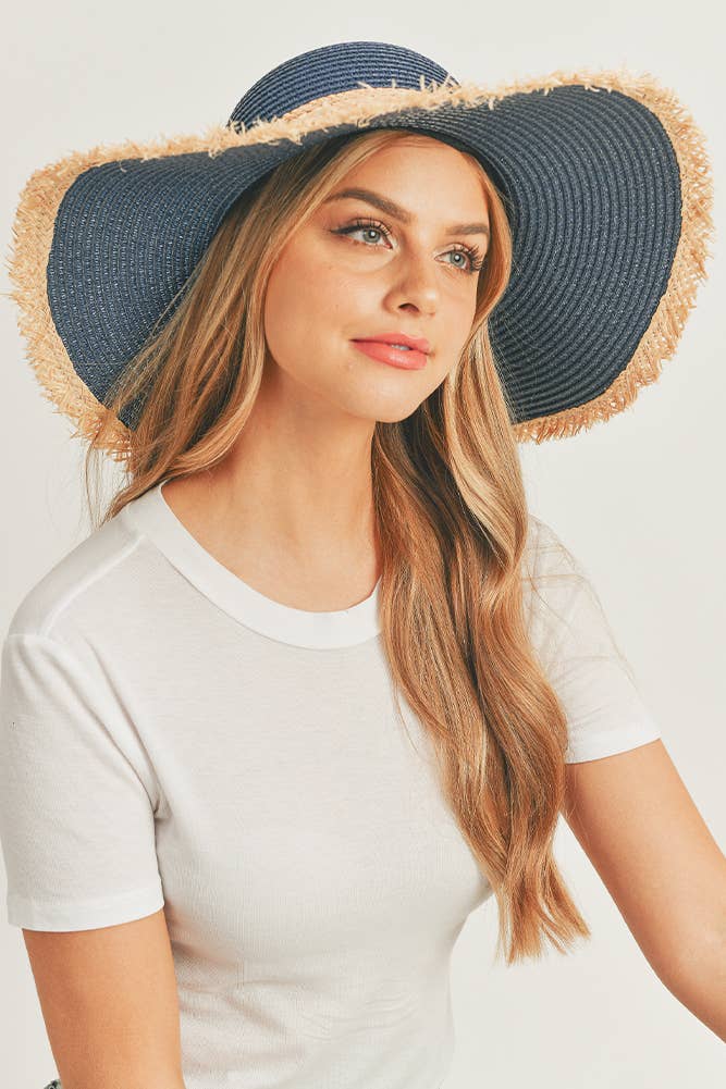 Frayed Edge Straw Floppy Hat