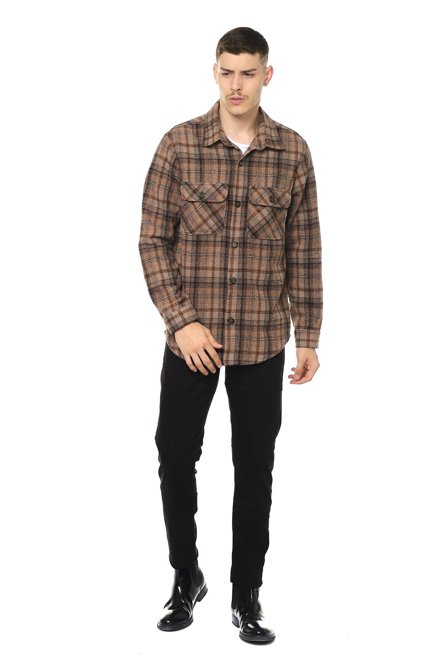 Sartre Woodsman Flannel Shirt - STONE TILE