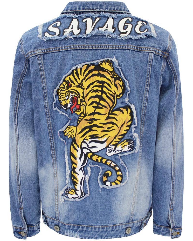 Men Savage Tiger Denim Jacket