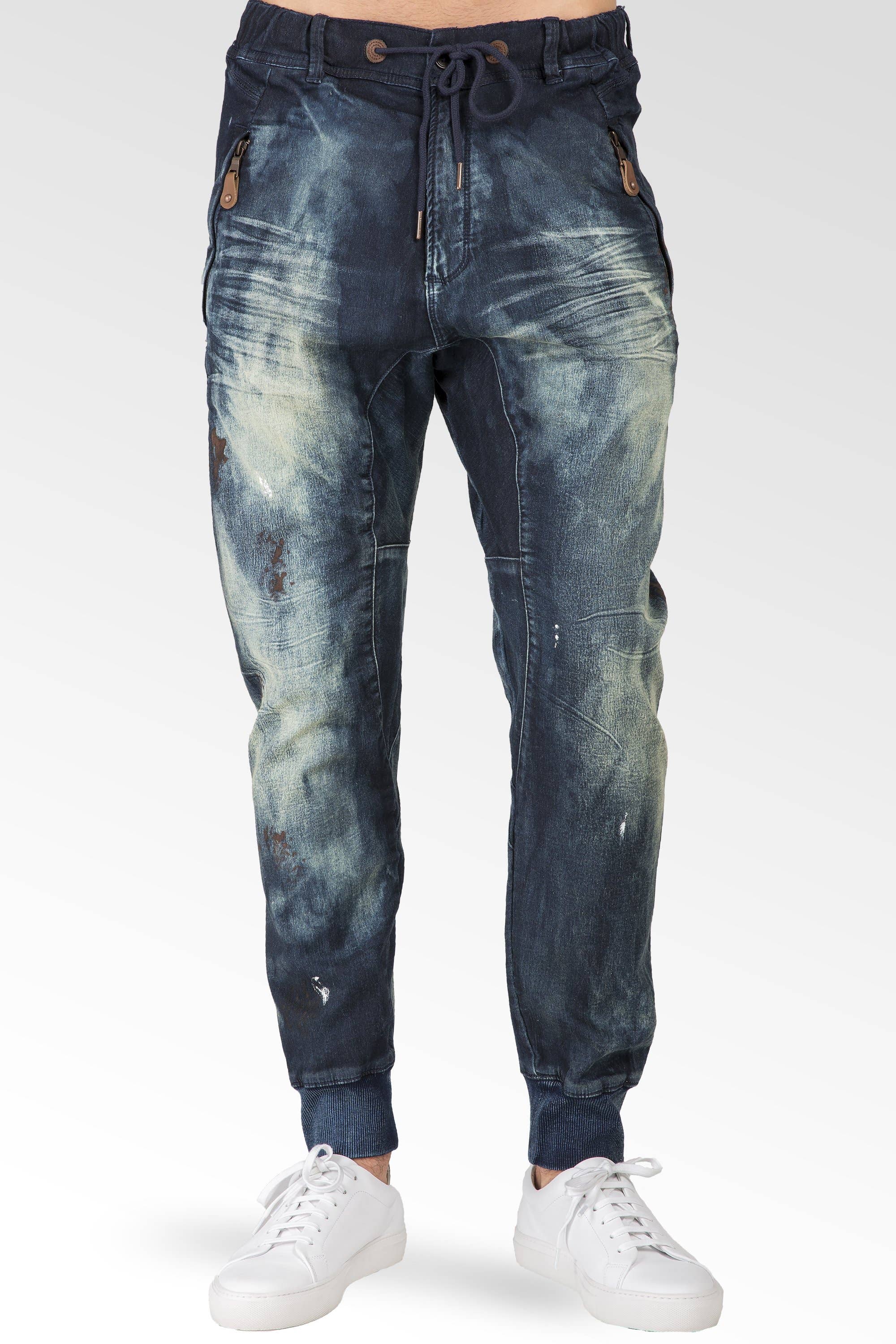 Indigo Drop Crotch Knit Denim Vintage Jogger Jeans