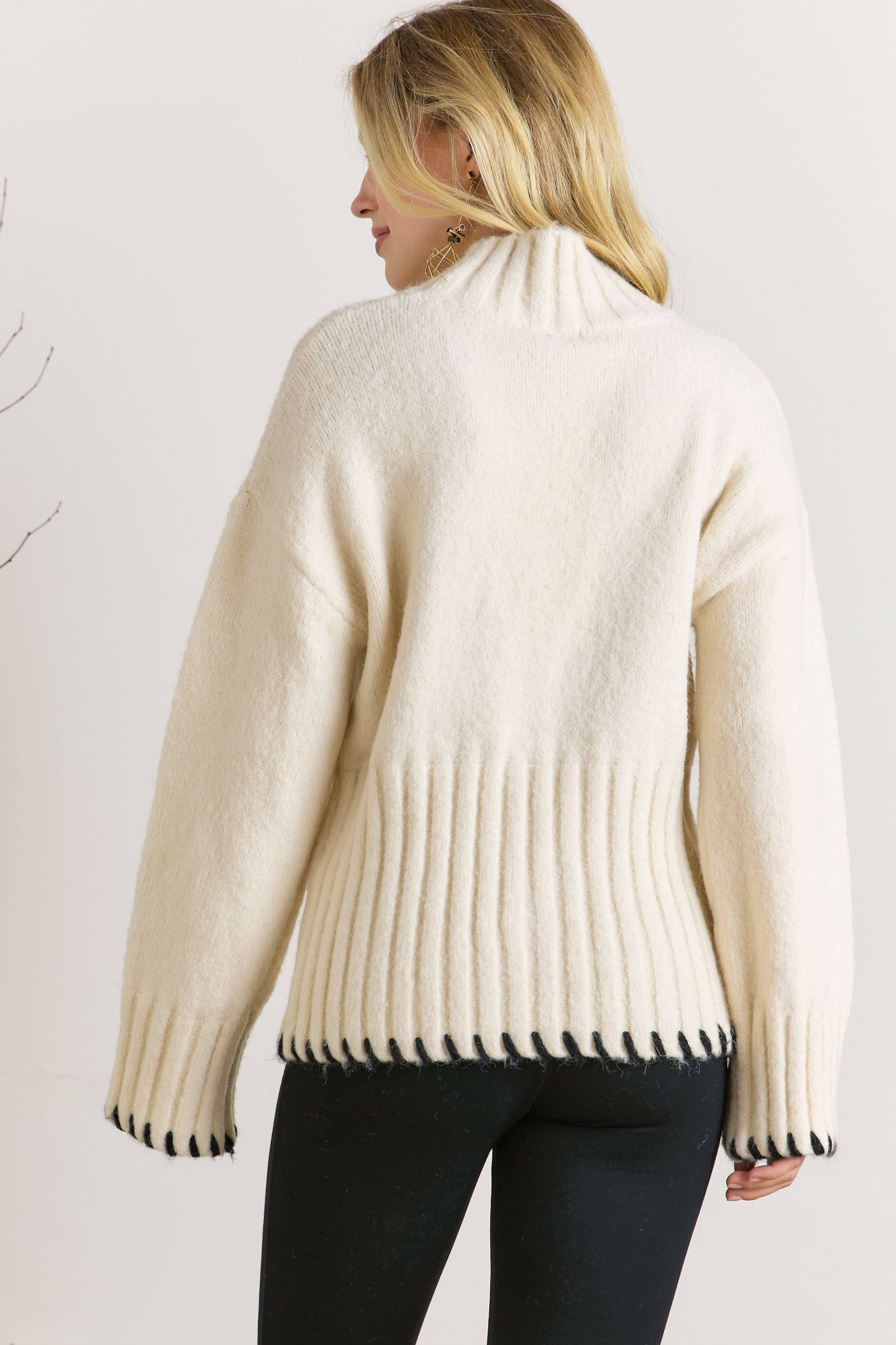 CESW2544 - MOCK NECK PUFFY SLEEVE SWEATER