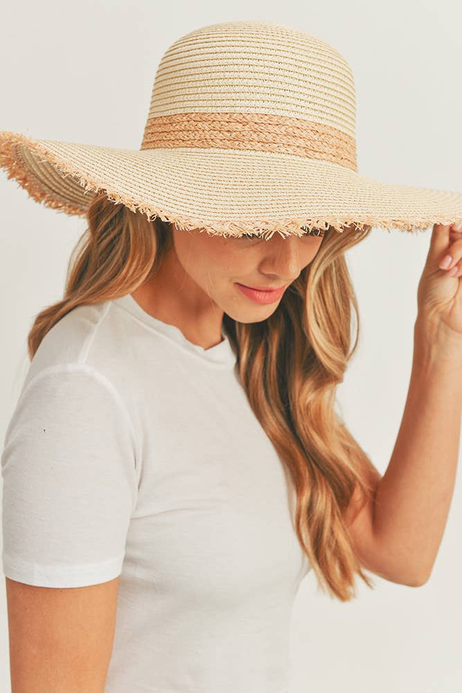 Frayed Edge Straw Floppy Hat