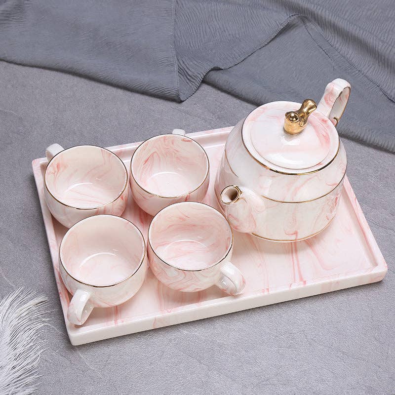 6 Pieces Marble  Ceramic Tea Set