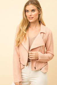 Zipper Detail Boucle Terry Moto Jacket