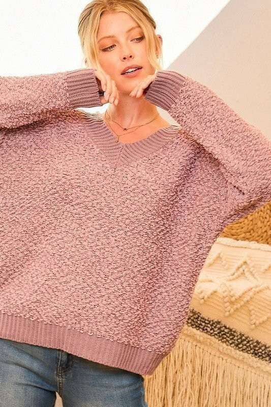 V Neck Oversize Solid Sweater