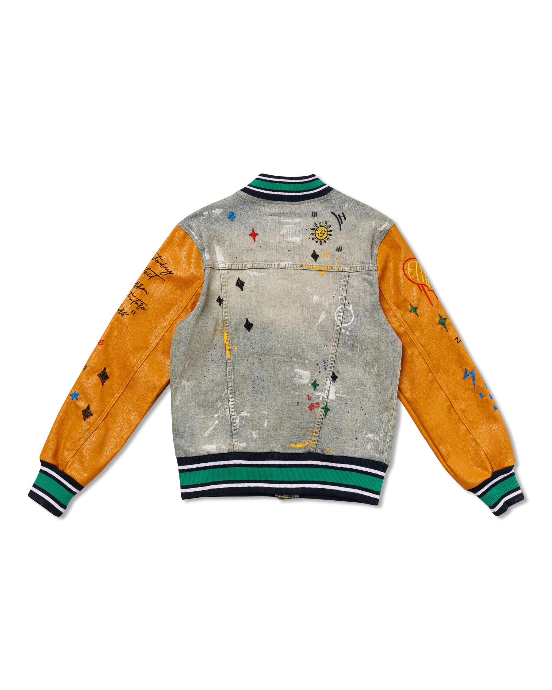 ALL OVER EMBROIDERED VARSITY  DENIM JACKET