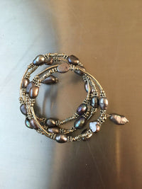 101B- Black (Grey) Freshwater Pearl Wrap Bracelet