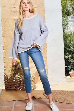 Image of Contrast Pipping Oversize Solid Sweater