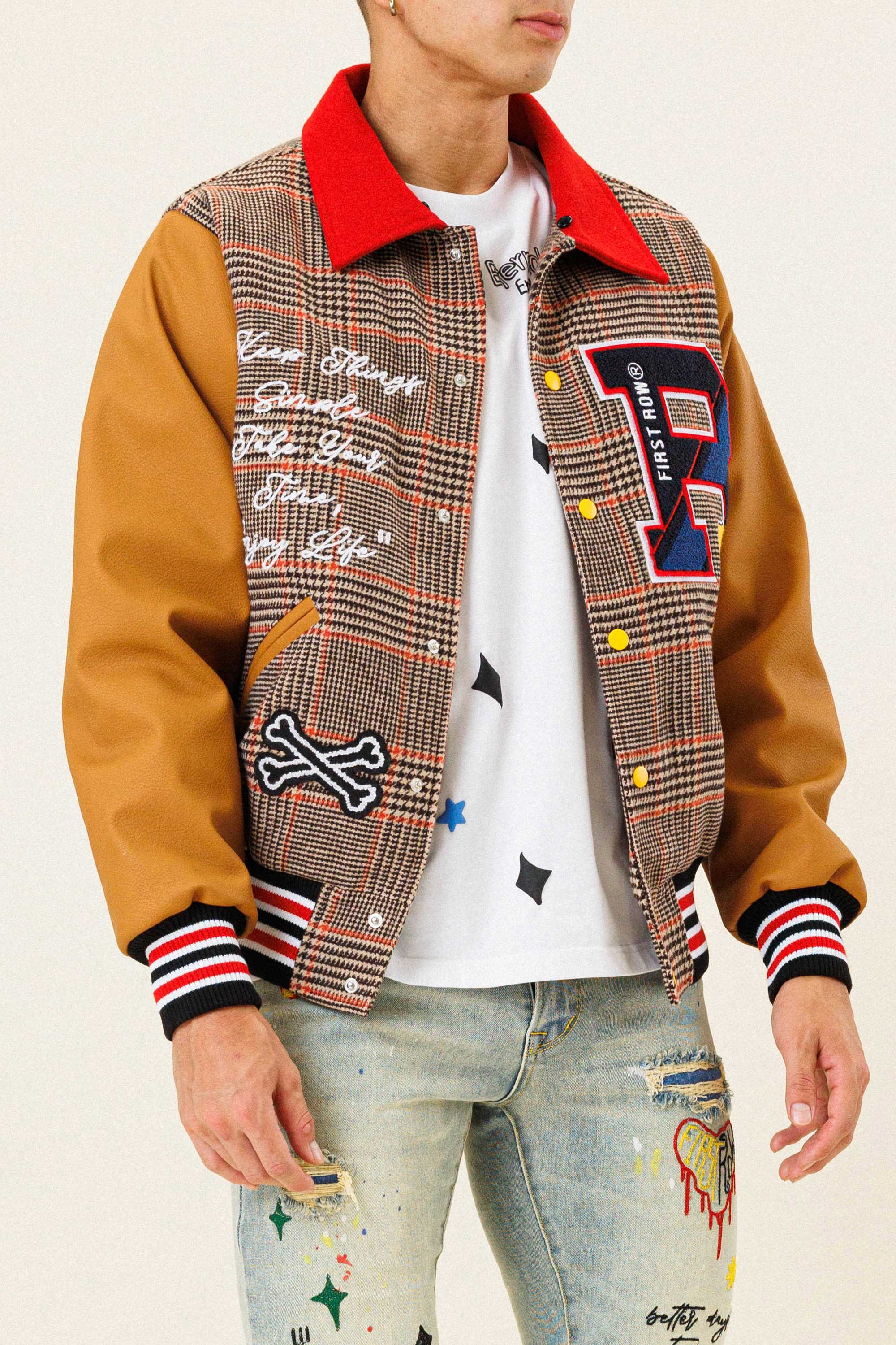 GLENCHECK LETTERMAN VARSITY JACKET