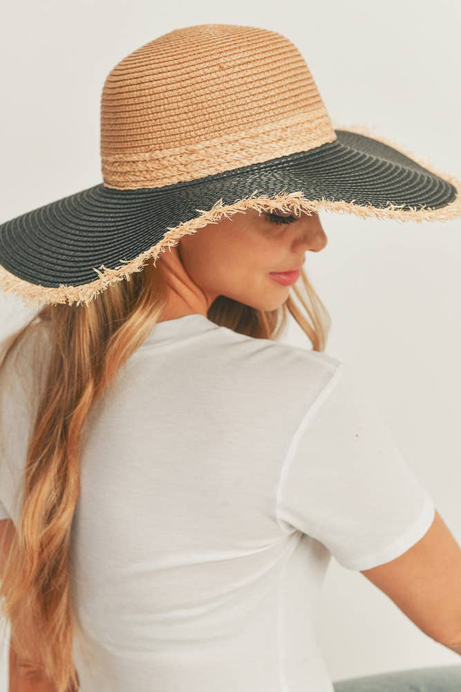 Frayed Edge Straw Floppy Hat