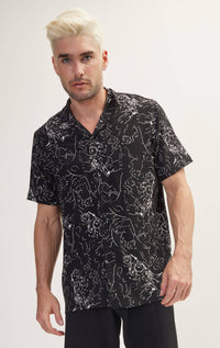 N° 4949 ALLOVER PATTERN CAMP COLLAR SHIRT - BLACK