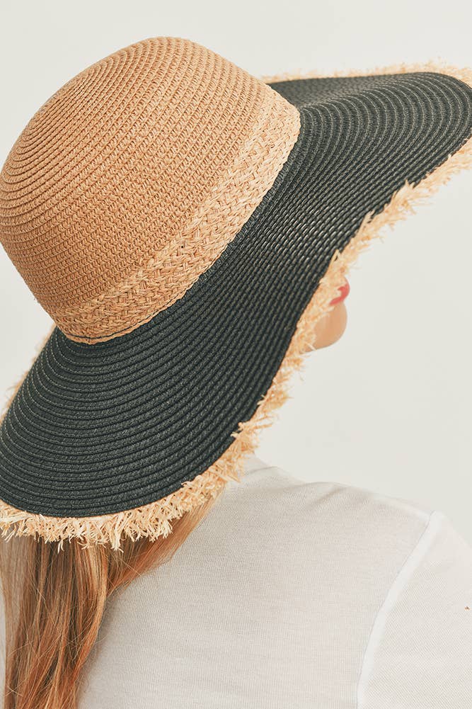 Frayed Edge Straw Floppy Hat