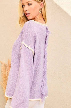 Image of Contrast Pipping Oversize Solid Sweater