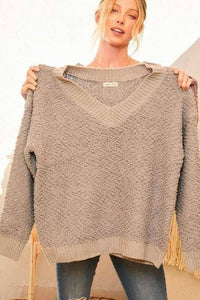 V Neck Oversize Solid Sweater