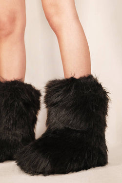 Image of MALAYA PLATFORM FLUFFY FAUX FUR ANKLE BOOTS IN BLACK