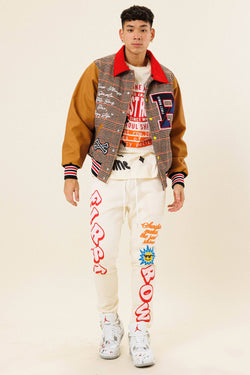 Image of GLENCHECK LETTERMAN VARSITY JACKET