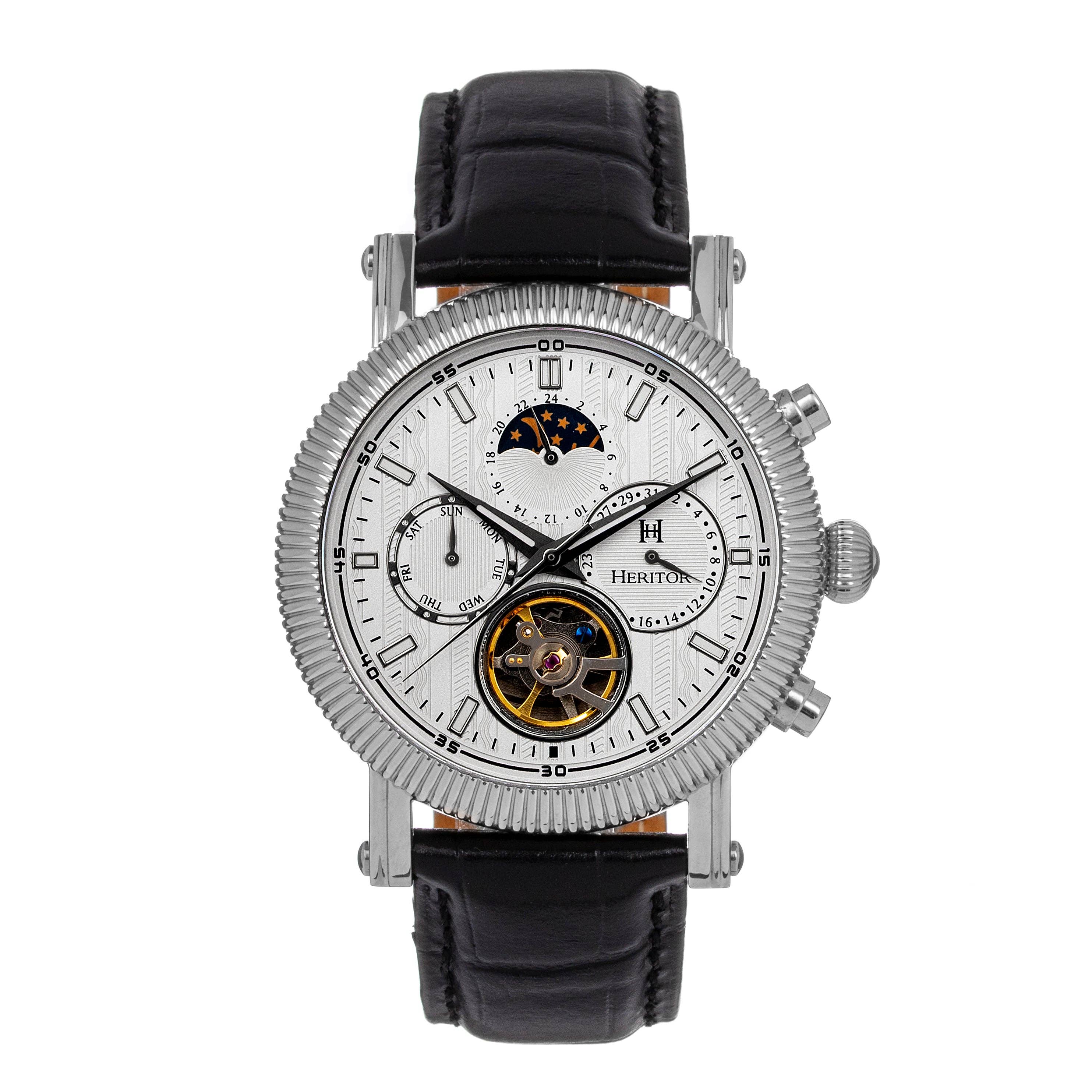 Heritor Automatic Barnsley Semi-Skeleton Leather-Band Watch