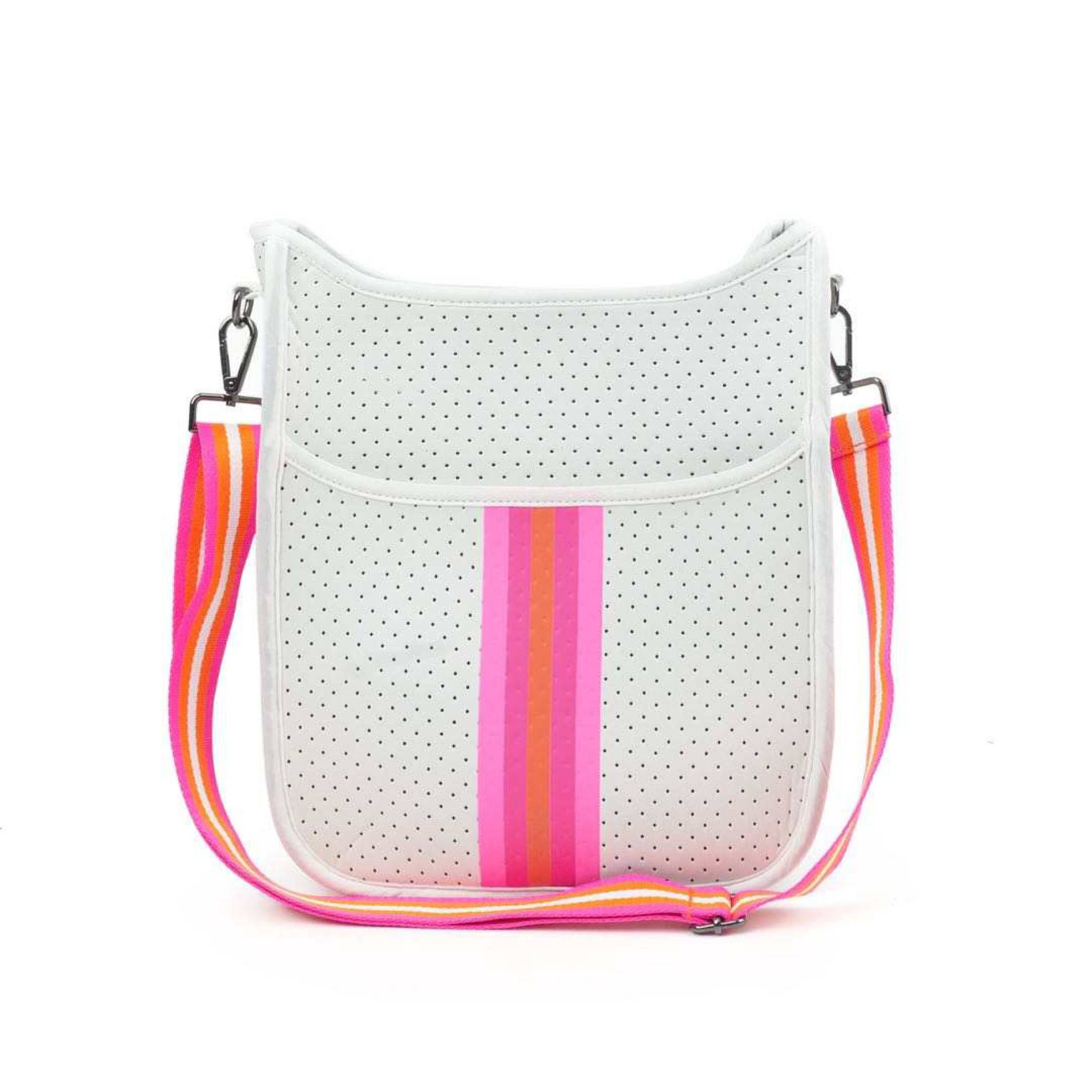 The Isabella Courier Crossbody - White with Pink Stripe