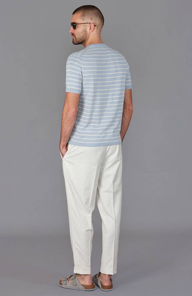 Mens 100% Ultra-Fine Cotton Knitted Pin Stripe T-Shirt