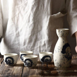 Image of Sake Glass Japanese Ceramic Dispenser with Teacup