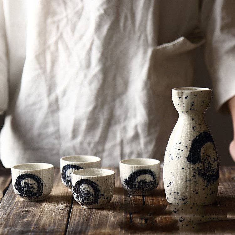 Sake Glass Japanese Ceramic Dispenser with Teacup