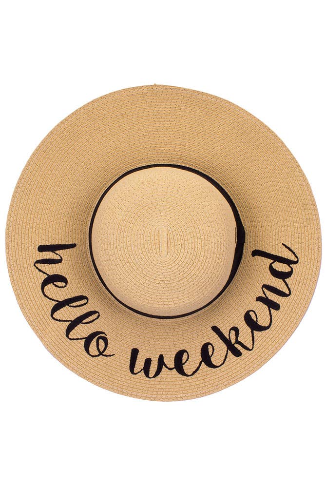 C.C Spring Summer Lettering Straw Brim Hat with Ribbon Band: Hello Sunshine