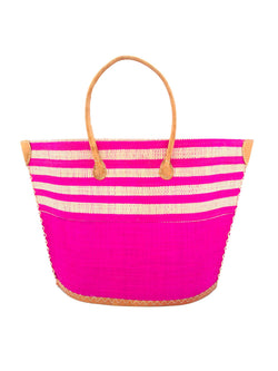 Image of Santa Cruz Two Tone Wide Stripes Large Beach Straw Tote Bag