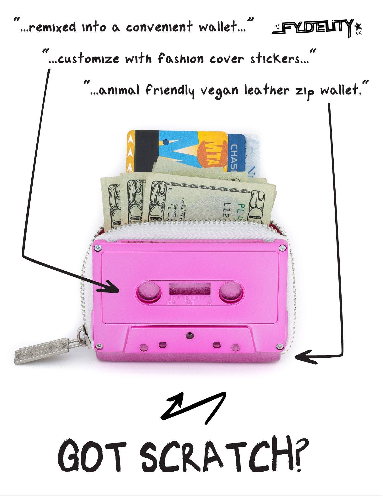 70256: Cassette Tape Wallet-BLANK-Fuscia Chrome