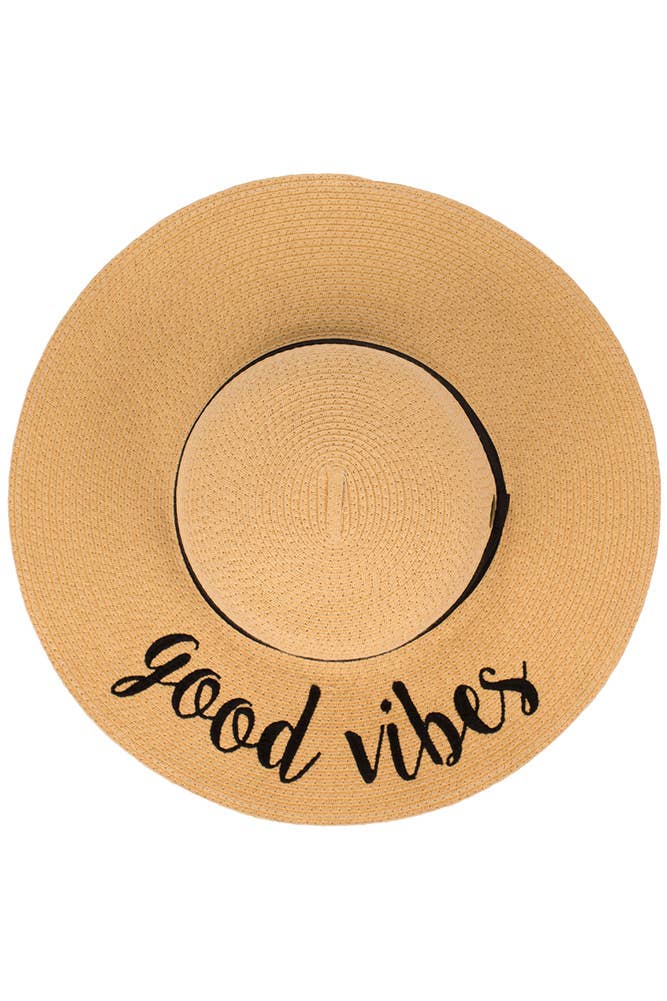 C.C Spring Summer Lettering Straw Brim Hat with Ribbon Band: Aloha Beaches