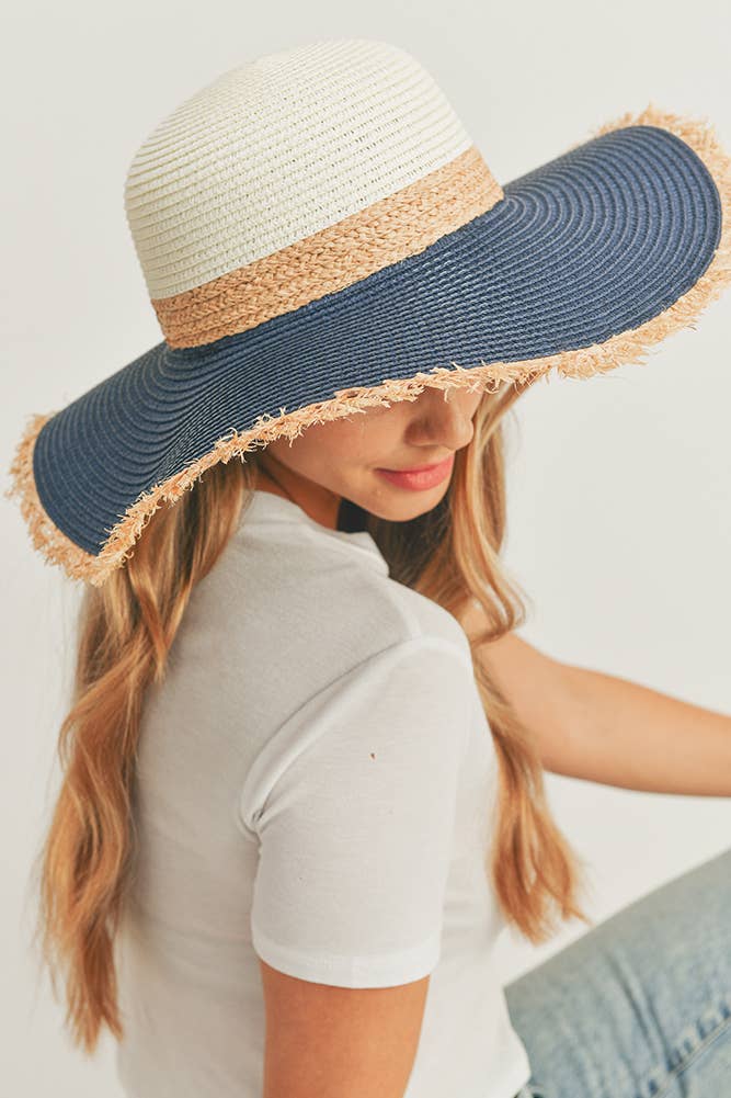 Frayed Edge Straw Floppy Hat