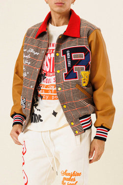 Image of GLENCHECK LETTERMAN VARSITY JACKET