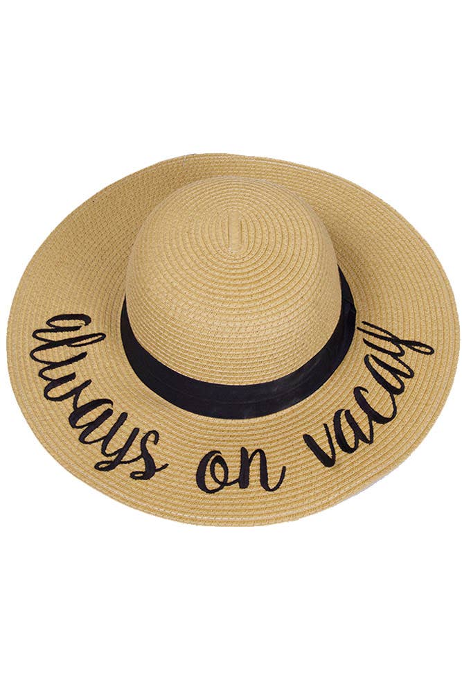 C.C Spring Summer Lettering Straw Brim Hat with Ribbon Band: Aloha Beaches