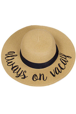 Image of C.C Spring Summer Lettering Straw Brim Hat with Ribbon Band: Aloha Beaches