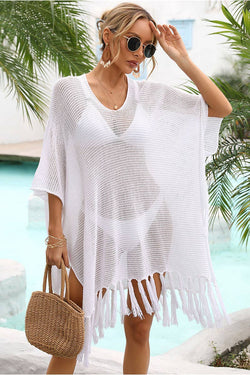 Image of CWMW0032_TASSEL DETAILED KNIT BEACH WEAR COVER UP