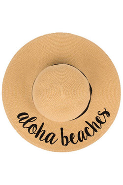 Image of C.C Spring Summer Lettering Straw Brim Hat with Ribbon Band: Aloha Beaches