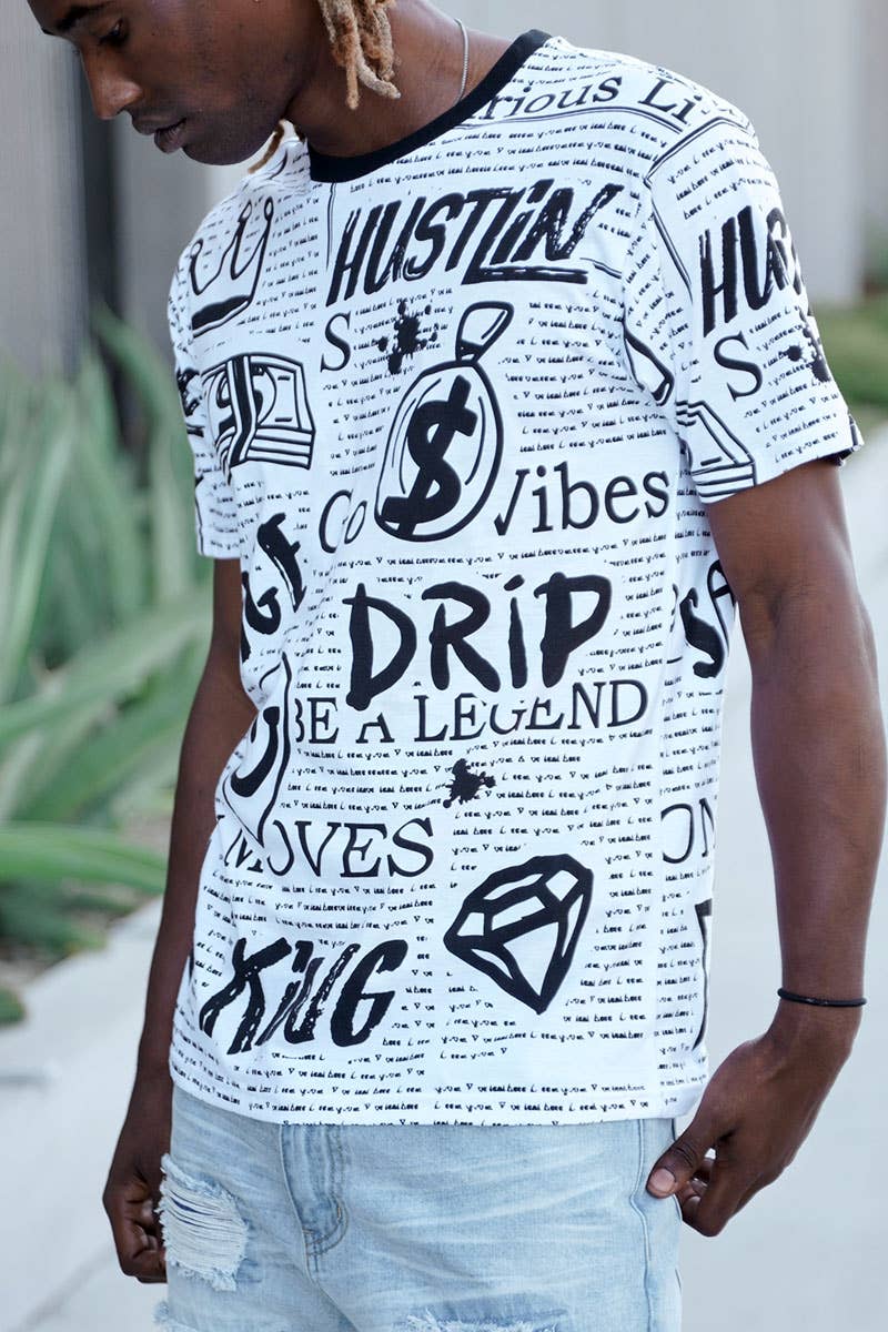 All Over Doodle Print T-Shirts Pre-Pack