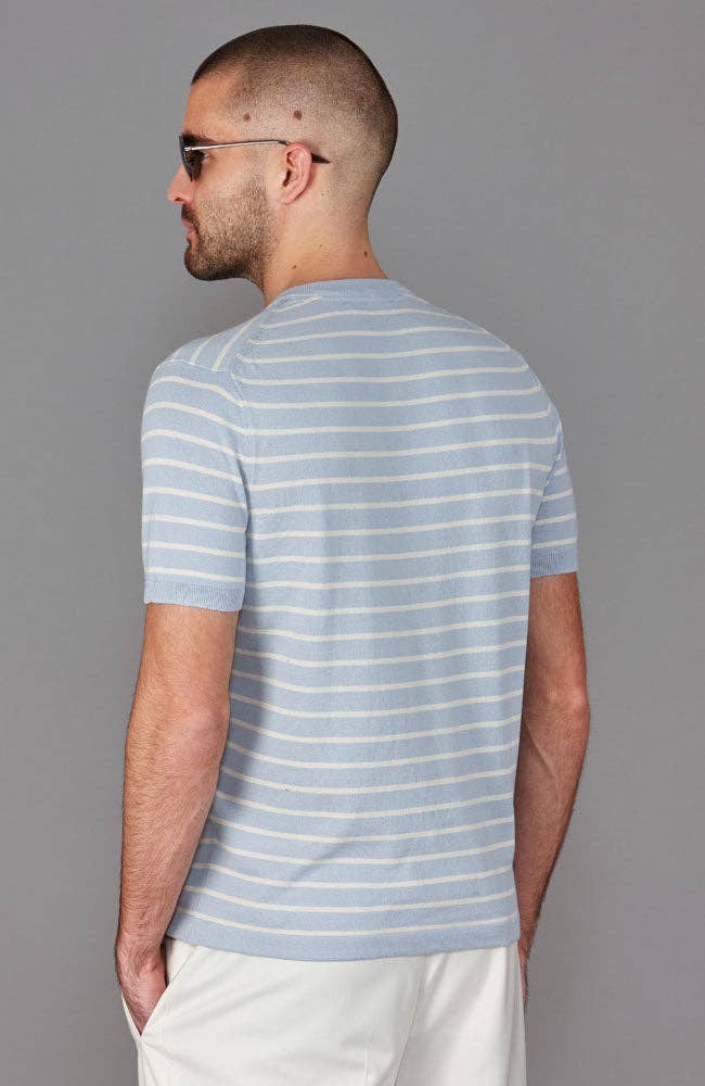 Mens 100% Ultra-Fine Cotton Knitted Pin Stripe T-Shirt