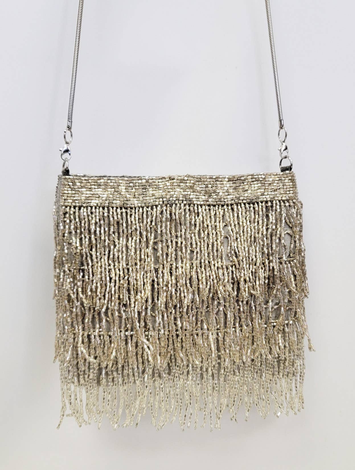 BEADED FRINGE SILVER