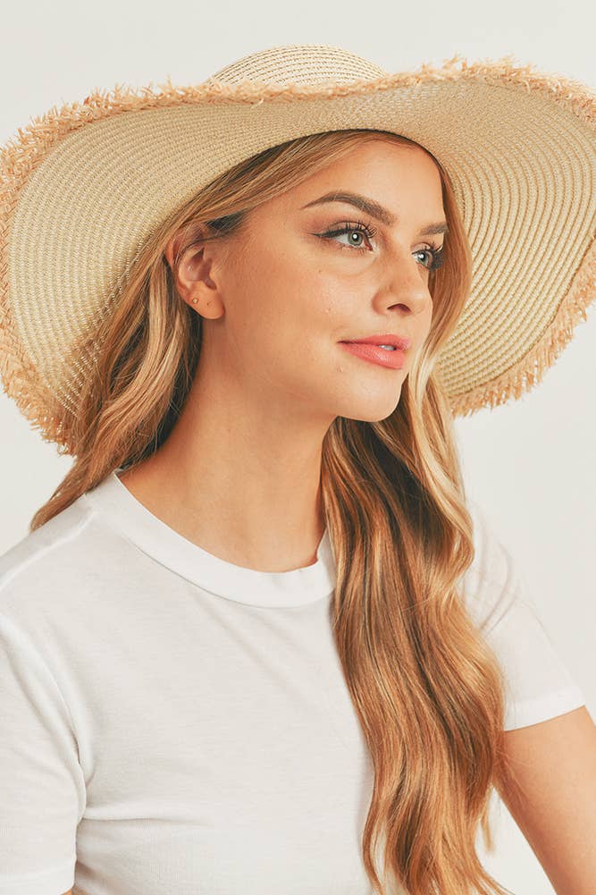 Frayed Edge Straw Floppy Hat