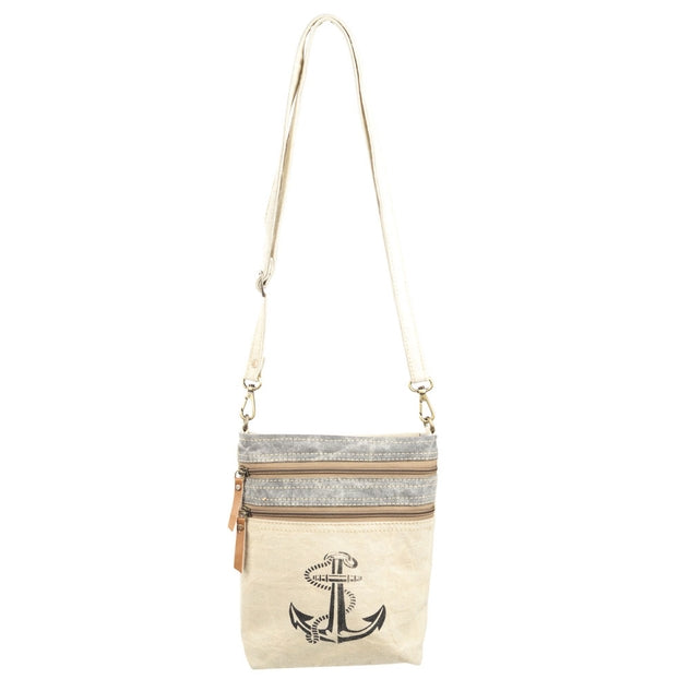 Anchor With Two Zipper Canvas Shoulder/Crossbody Bag