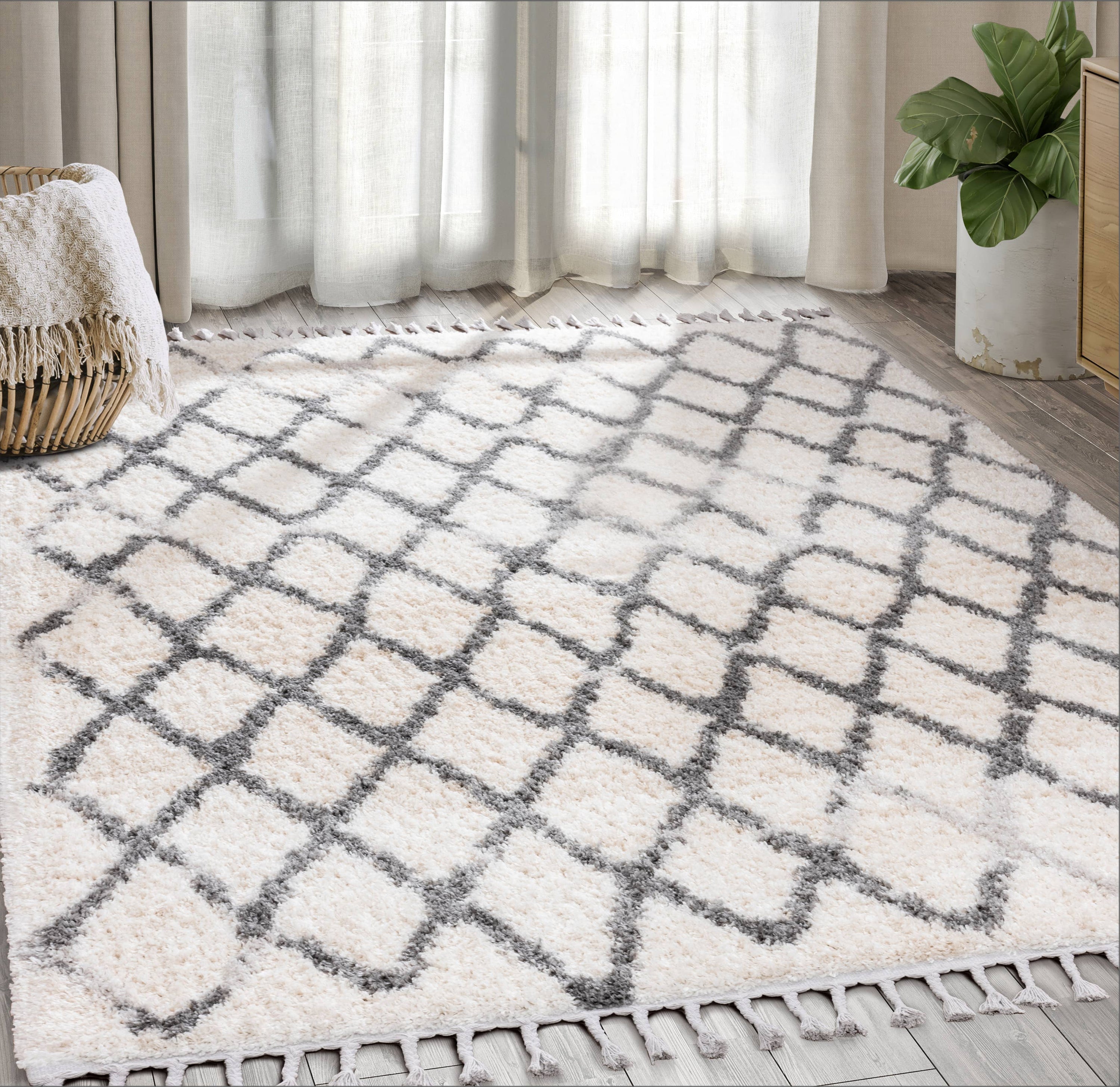 Abani Boston BOS130A - Beige Cream Shag Area Rug