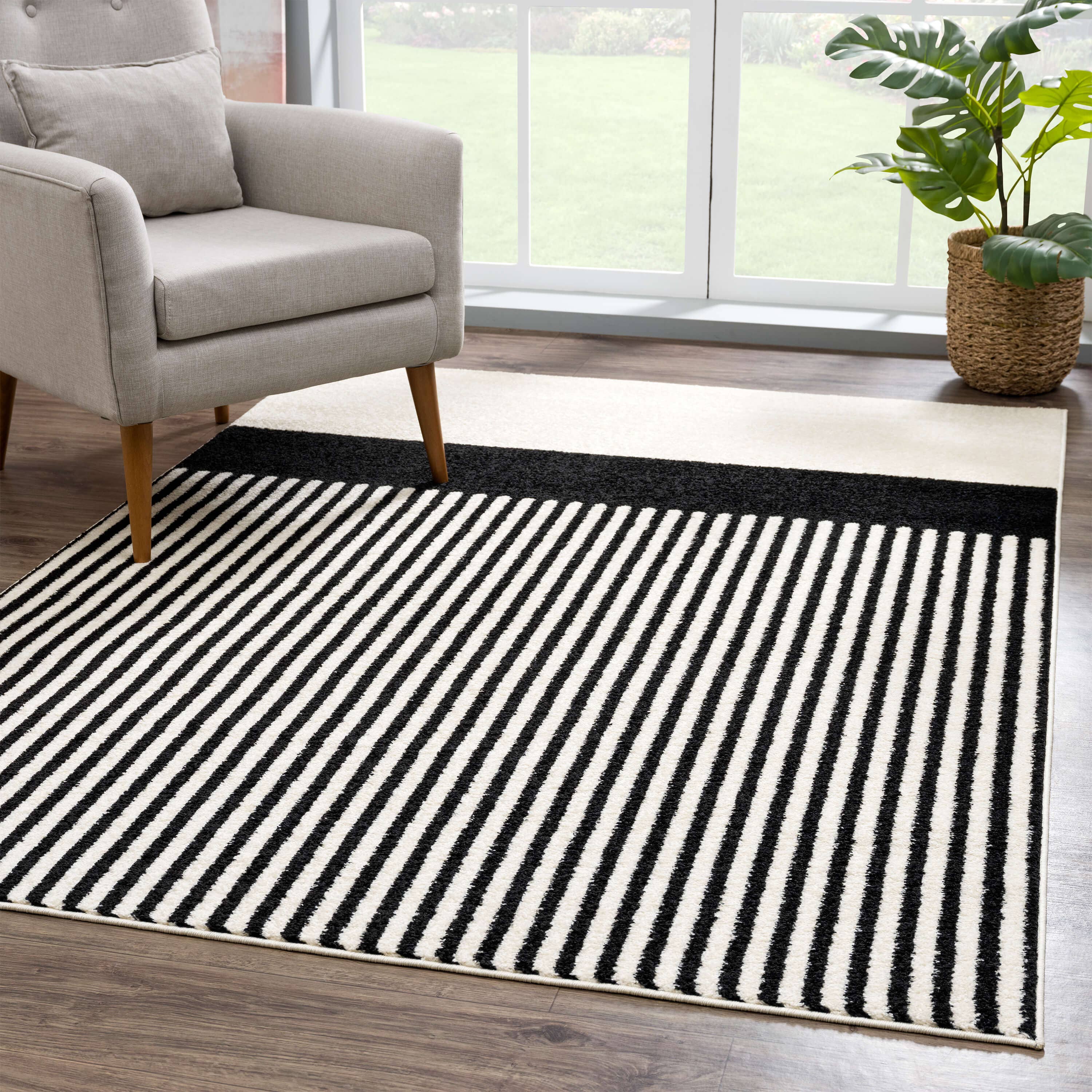 Abani Rugs Nordic NOR110A Cream Black Lines Color Block Rug