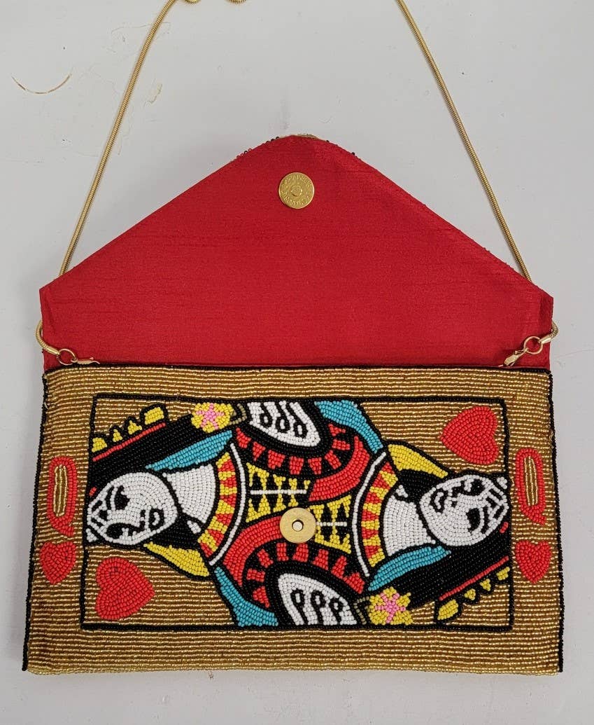 A NEW ARRIVAL BEADED CLUTCH QUEEN OF HEART