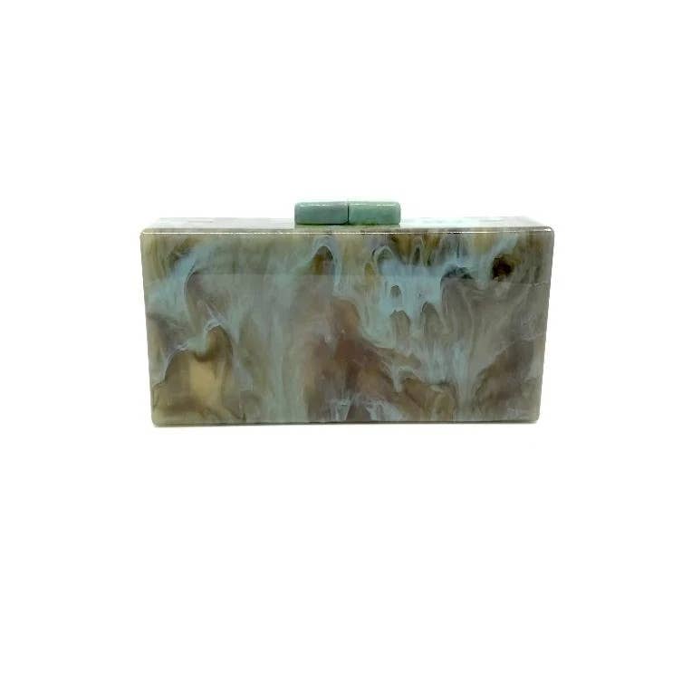 7014 - Large Rectangular Green Marble Clutch