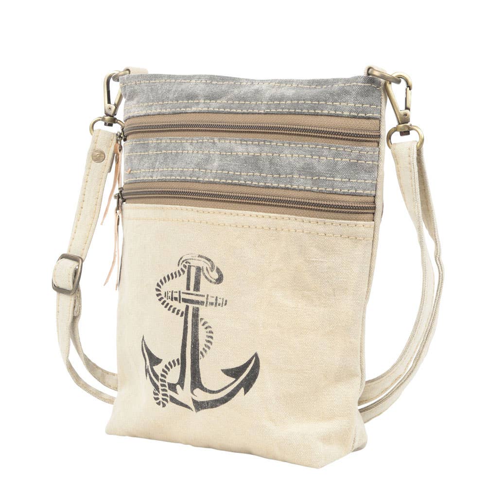 Anchor With Two Zipper Canvas Shoulder/Crossbody Bag