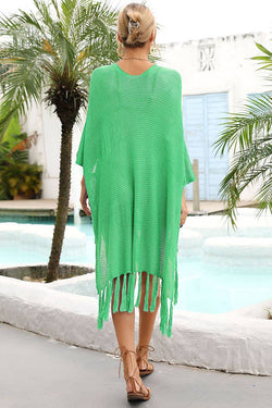 Image of CWMW0032_TASSEL DETAILED KNIT BEACH WEAR COVER UP