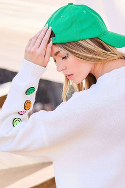 Image of Round Neck Happy Face Patch Oversize Sweater