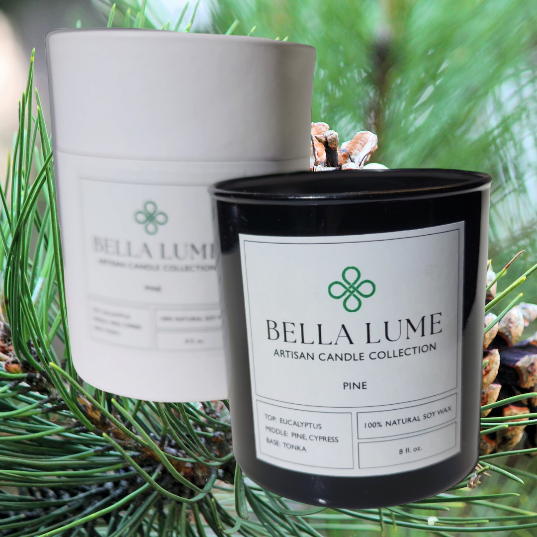 Pine Scented Candles in Black Glass