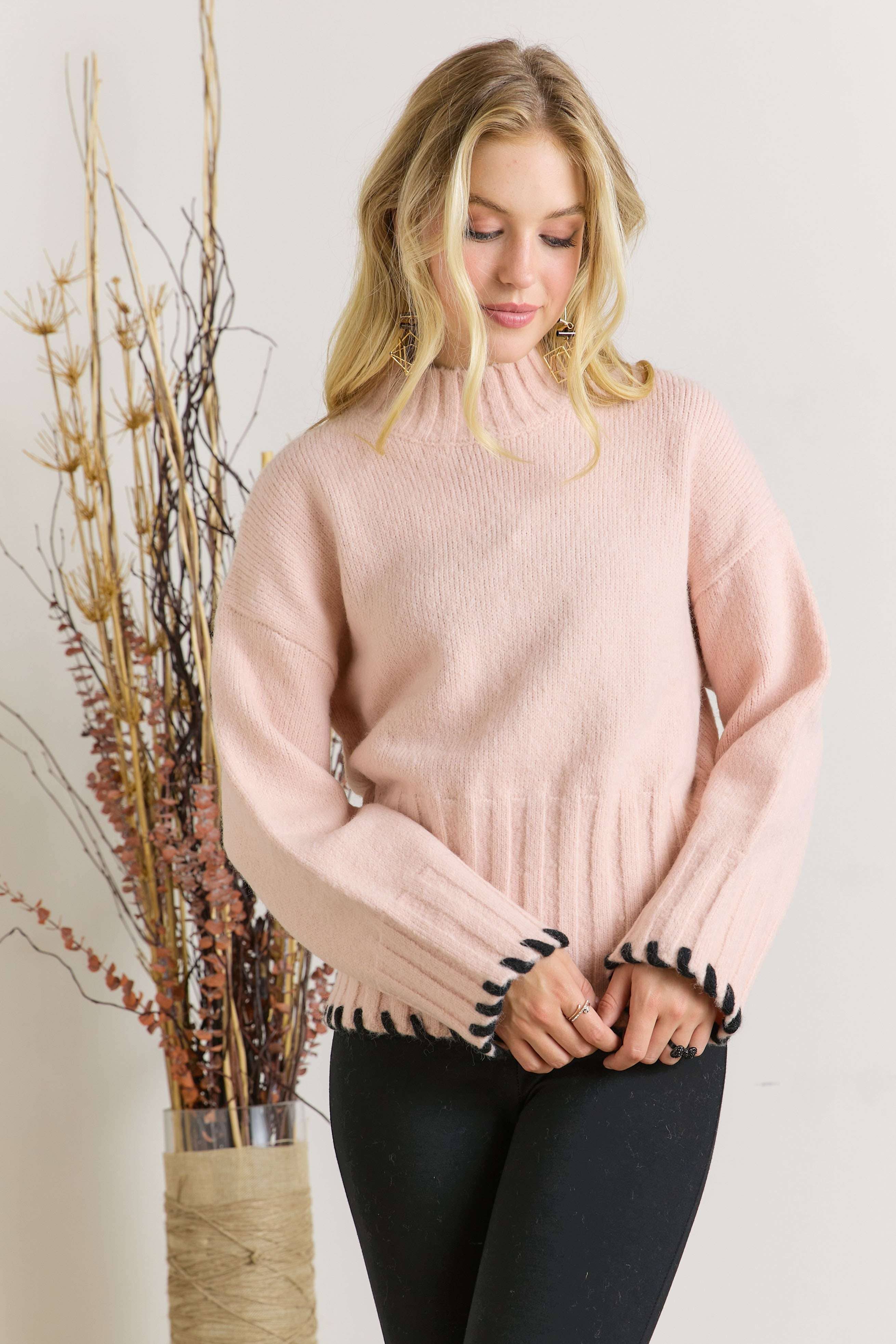 CESW2544 - MOCK NECK PUFFY SLEEVE SWEATER